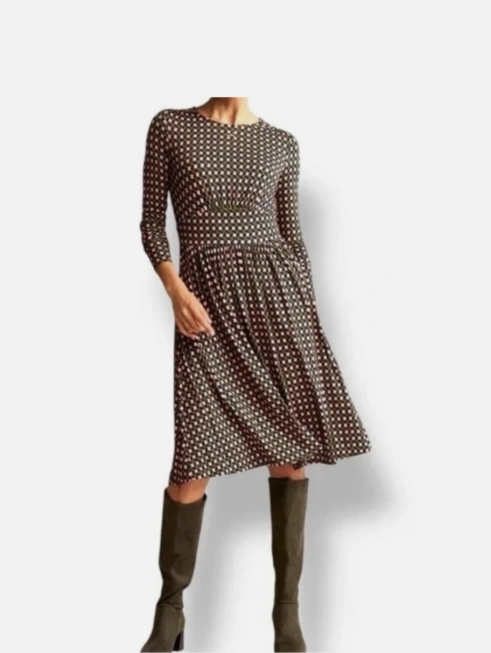 Boden Thea Green Pink and Black Long Sleeve Dress Size 2R